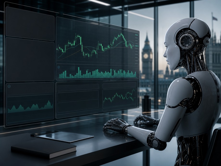 Realistic AI trading dashboard with UK market view