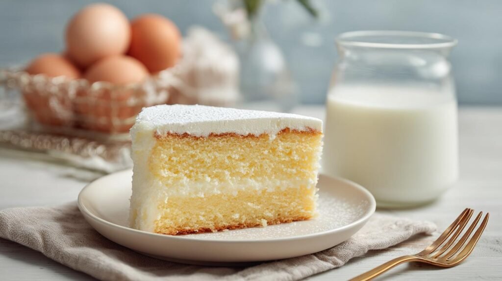 Torta alla vaniglia con latte semplice per colazione