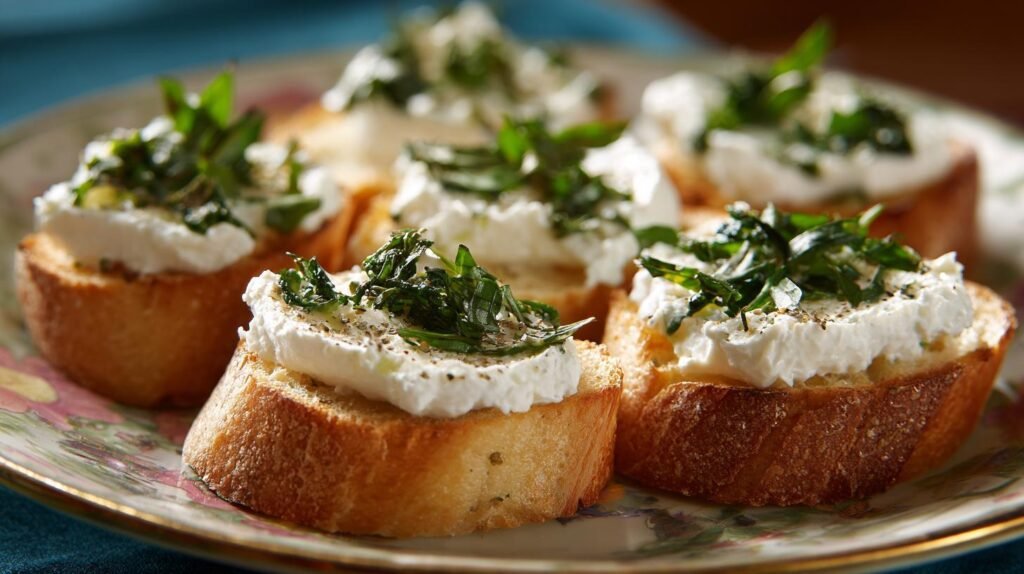 Crostini con crema di ricotta e erbe veloci