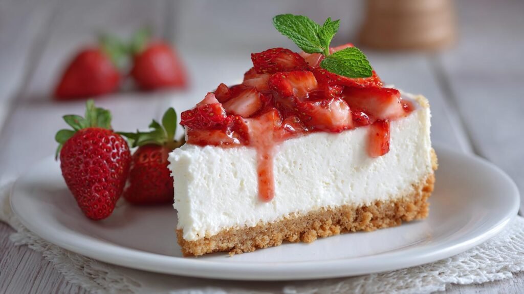 Cheesecake fredda con mascarpone e fragole pronta