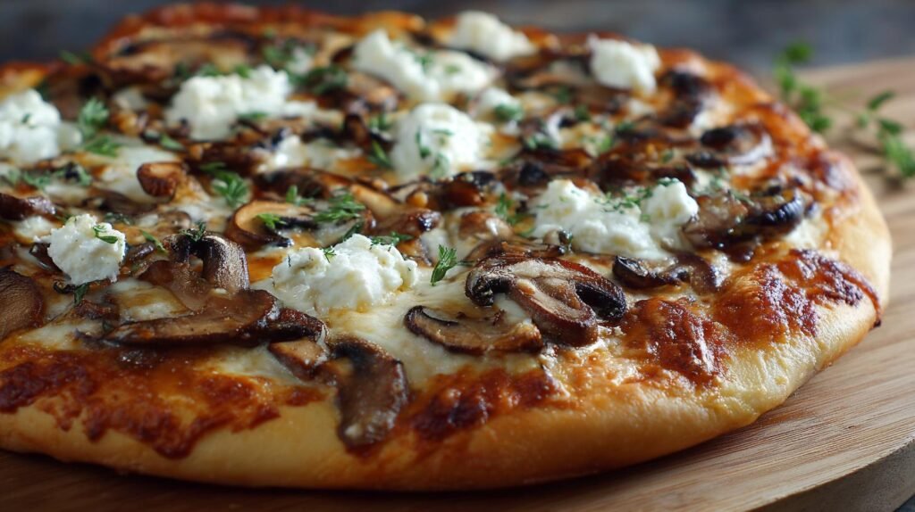 Pizza con funghi e mozzarella morbida fatta in casa