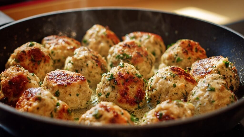 Polpette con formaggio morbide pronte in padella
