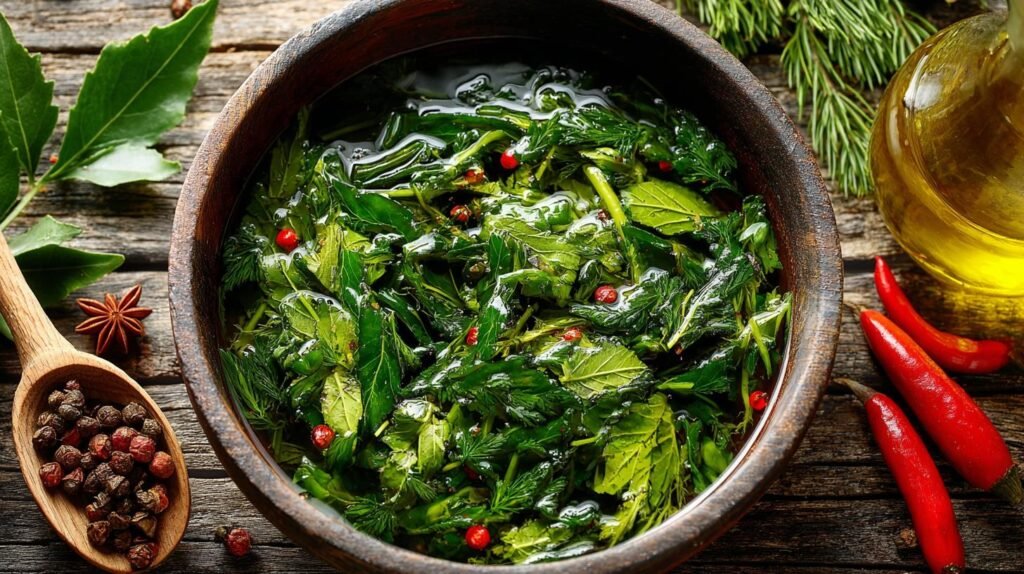 Verdure marinate con olio e erbe profumate