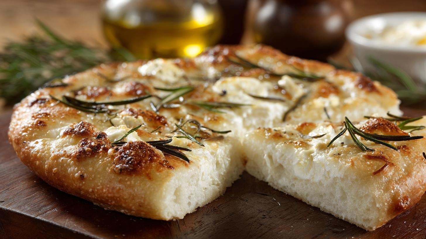 Pizza bianca con rosmarino e olio croccante fuori