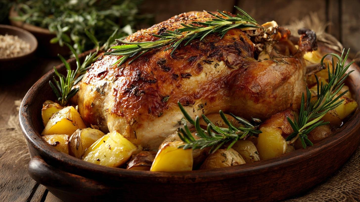 Tacchino con patate e rosmarino rustico al forno