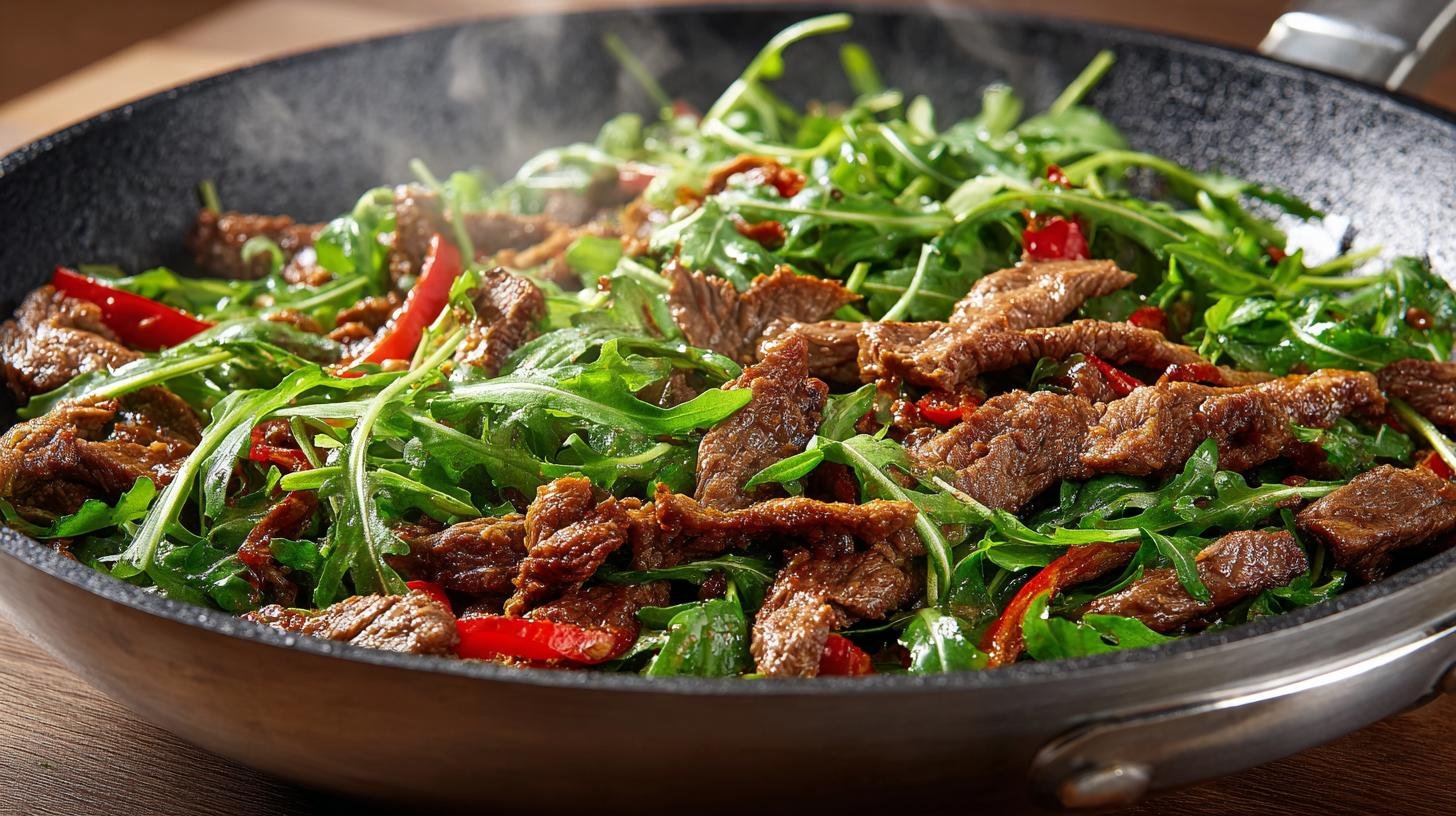 Straccetti di manzo con rucola veloci in padella