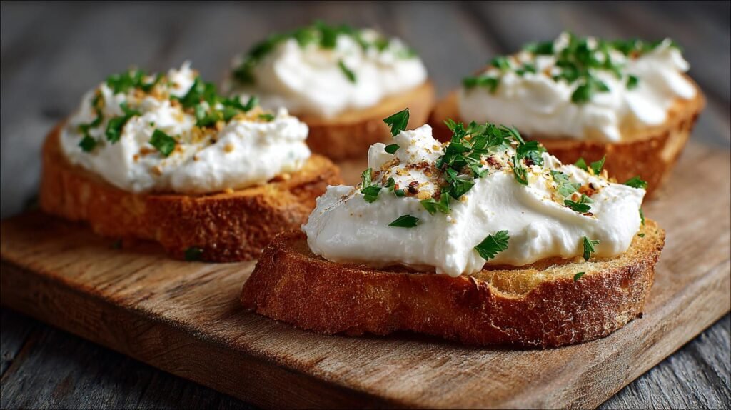 Crostini con crema di formaggio morbida e veloce