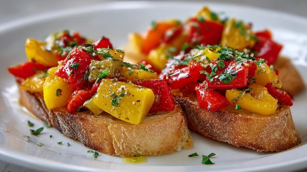 Bruschetta con peperoni arrostiti dolce e saporita