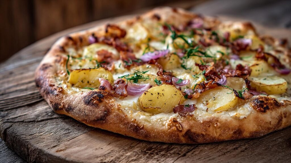 Pizza con patate e pancetta rustica e ricca