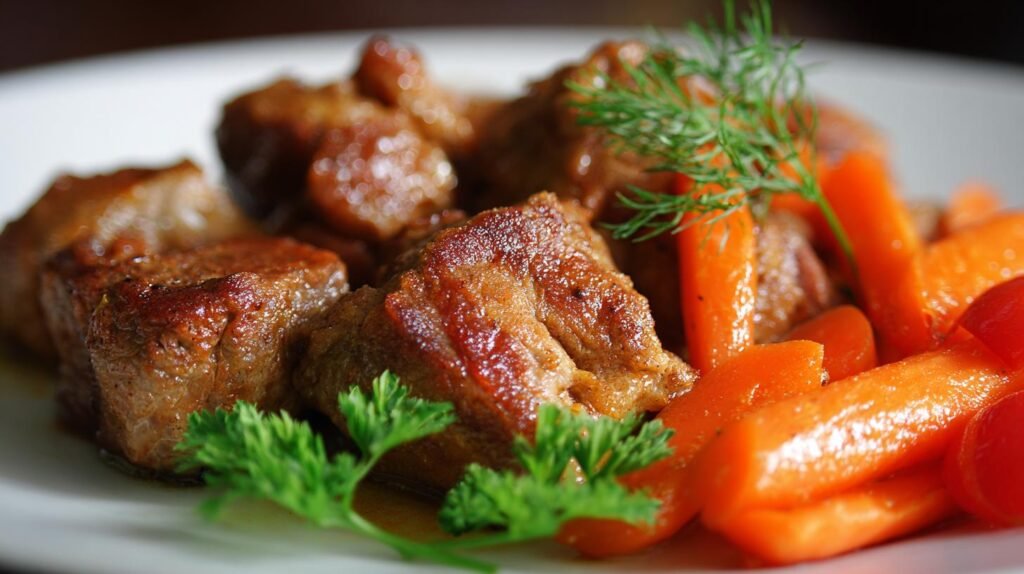 Bocconcini di maiale con carote teneri e ricchi