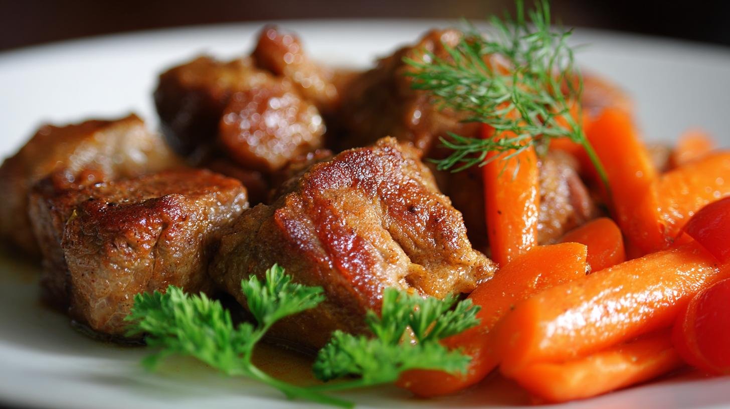 Bocconcini di maiale con carote teneri e ricchi