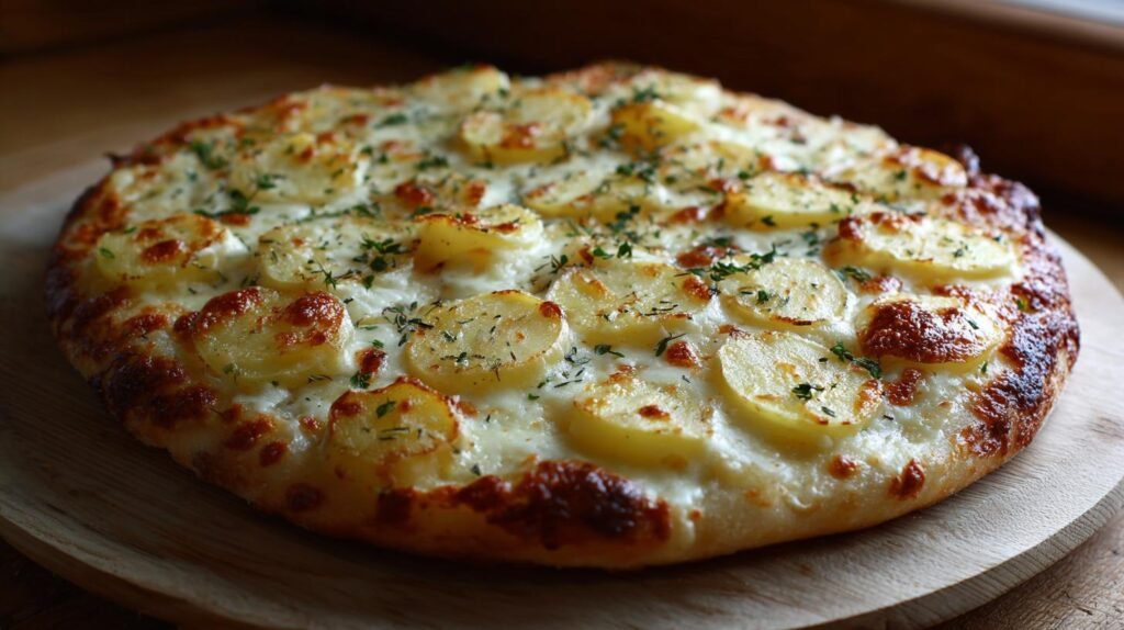 Pizza bianca con patate e mozzarella morbida e veloce