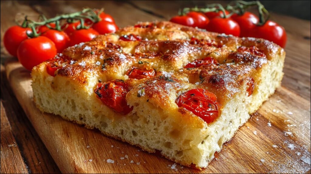 Focaccia con pomodorini e sale grosso semplice per tutti