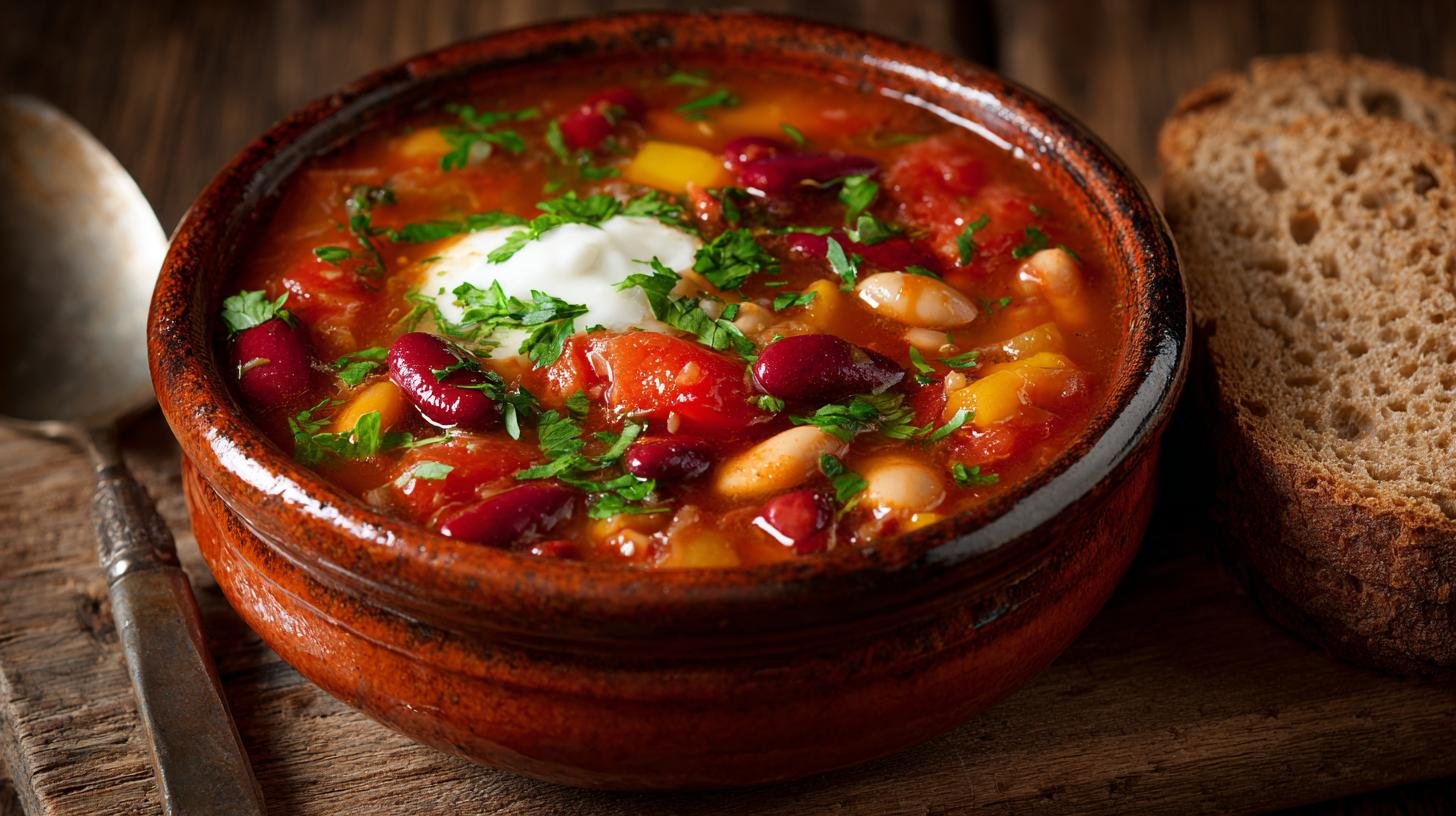 Minestra di fagioli con pomodoro ricca per pranzo