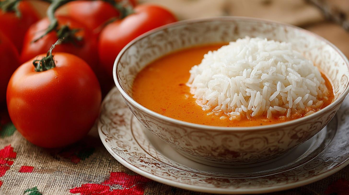 Minestra di pomodoro con riso semplice per famiglia