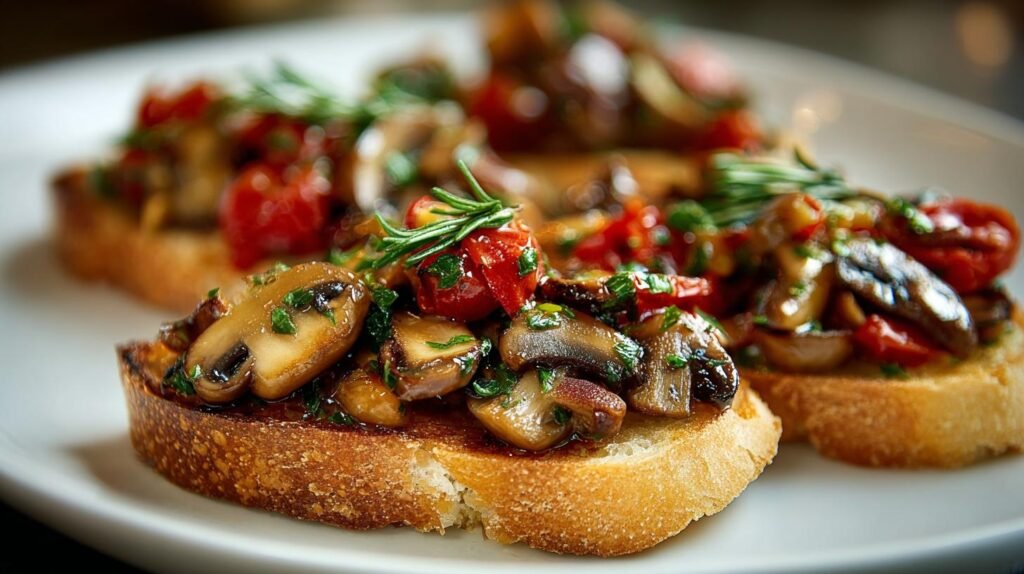 Bruschetta con funghi trifolati calda e profumata