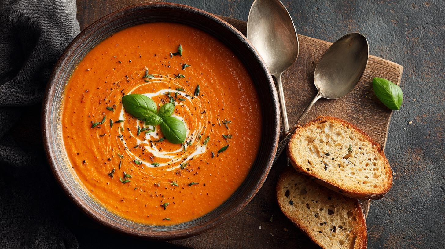 Zuppa di pomodoro con basilico cremosa pronta in 20 minuti