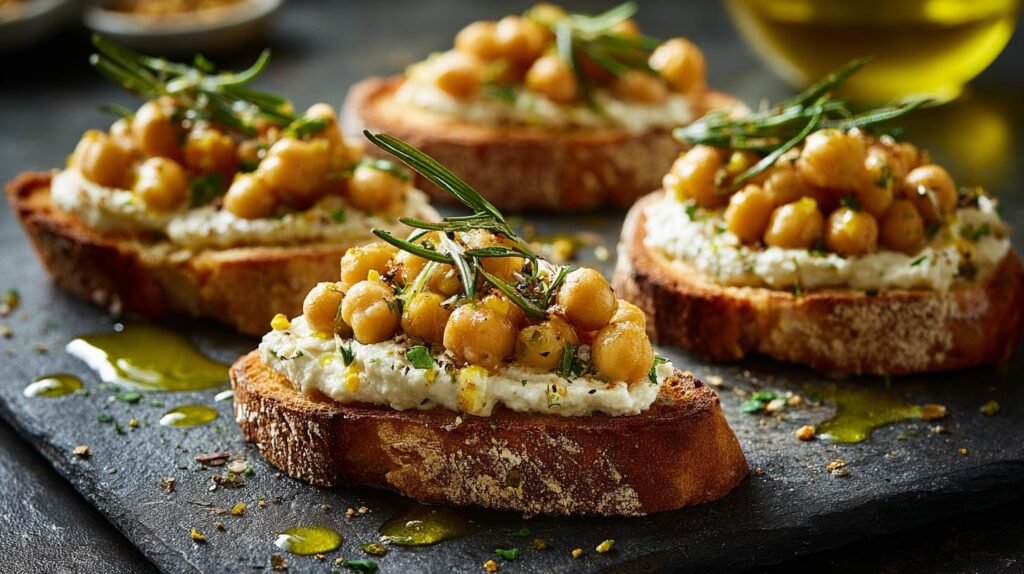 Crostini con crema di ceci e olio saporiti