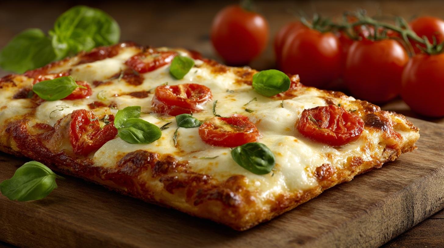 Pizza in teglia con mozzarella e pomodoro pronta in 25 minuti