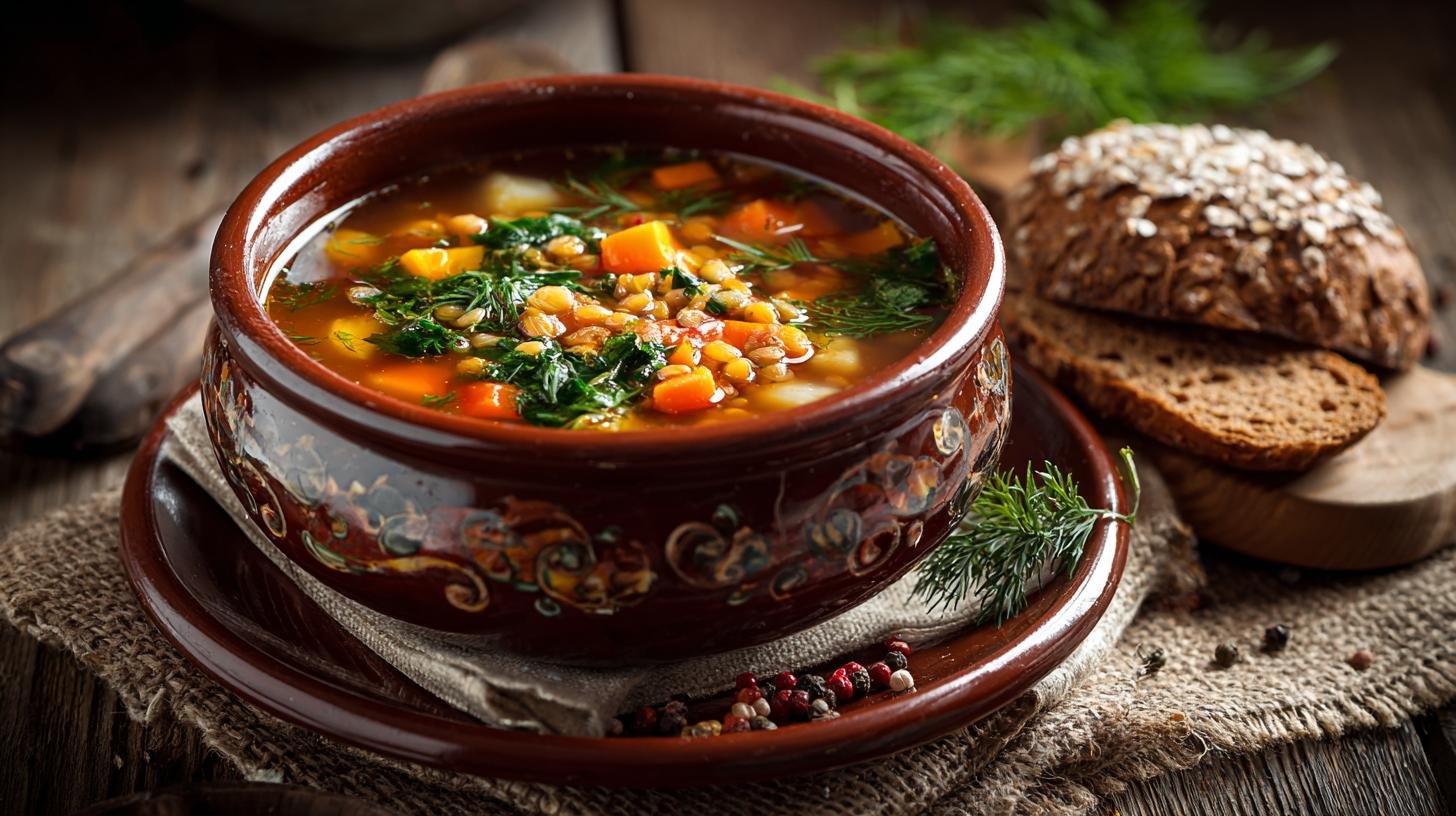 Minestra di farro con verdure rustica per pranzo
