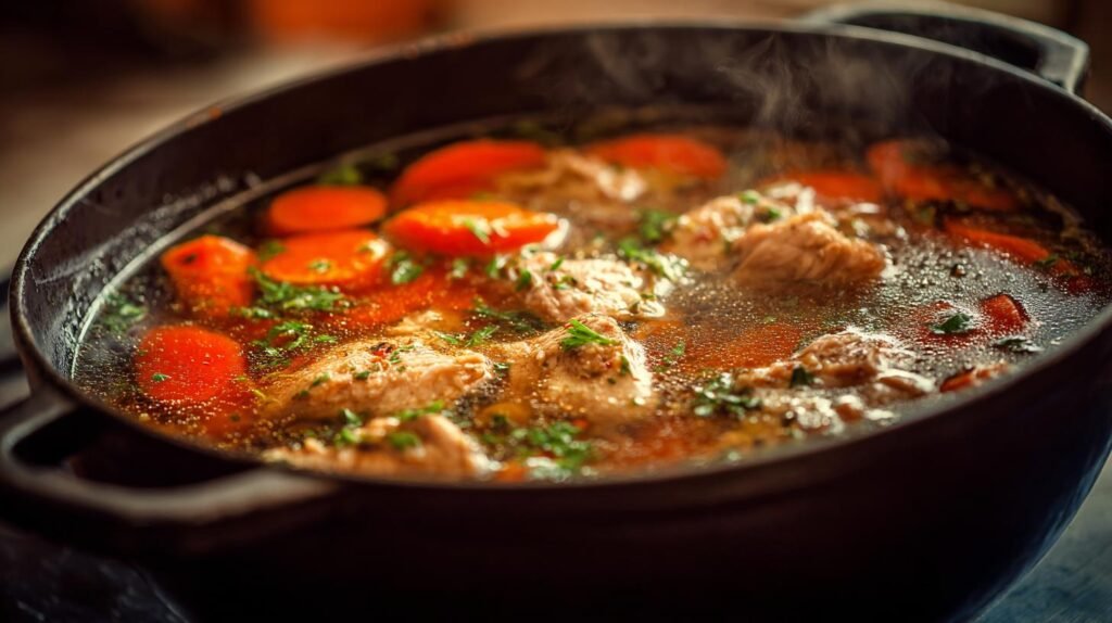 Zuppa di pollo con carote calda e semplice