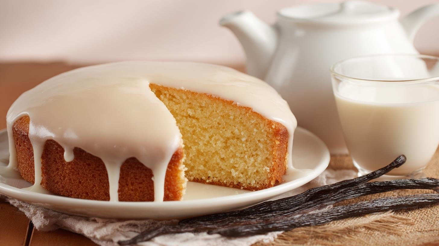 Torta alla vaniglia con latte soffice per colazione