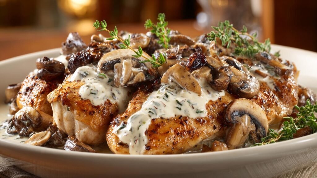 Pollo con funghi e panna morbido e profumato